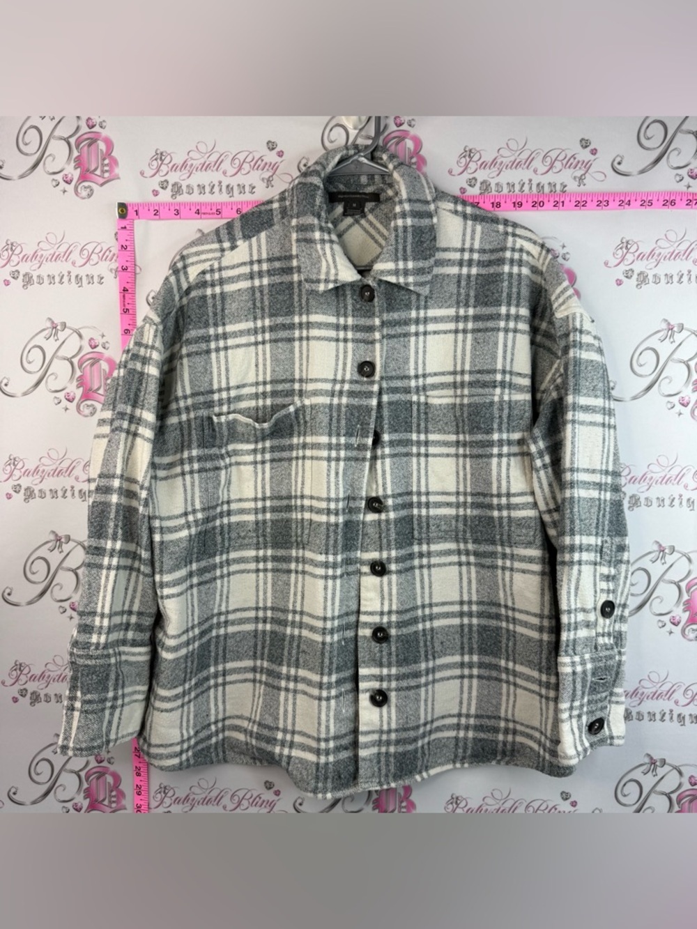 French Connectiom Gray and White Cream Fleece laid Button-Up Shacket
